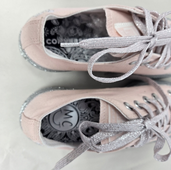 Converse All Star X Miley Cyrus Pink Canvas Sneakers Sz 8 Silver Metallic Sparks - Picture 6 of 12